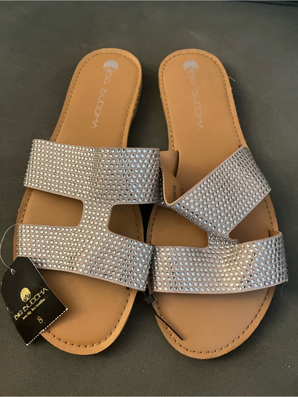Silver Crystal Rinestones Slide Sandals